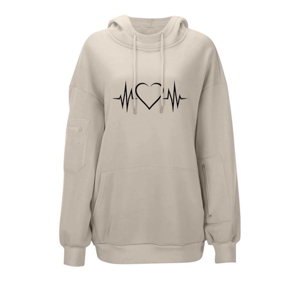 Busydd Womens Hoodies Pullover Fashion Love Heart Graphic Hoodie Casual Drawstring Hooded Sweatshirts Comfy Versatile Womens Long Sleeve Tops with Pocket S
