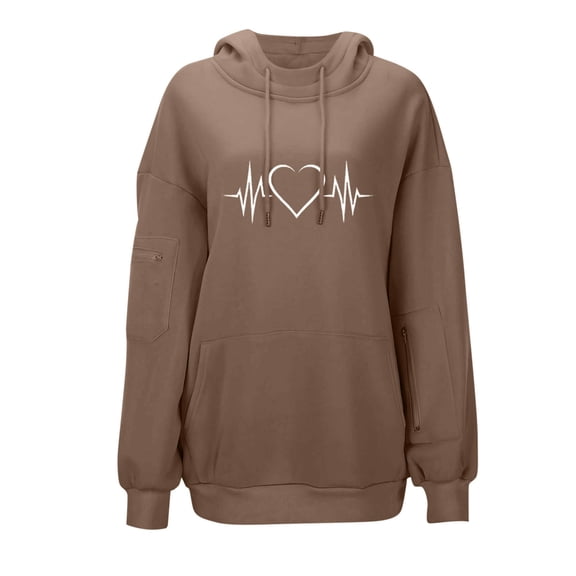 Busydd Womens Hoodies Pullover Fashion Love Heart Graphic Hoodie Casual Drawstring Hooded Sweatshirts Comfy Versatile Womens Long Sleeve Tops with Pocket S
