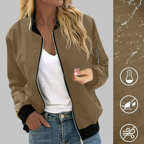 Busydd Womens Jacket Fashion Long Sleeve Waterproof Windproof Outdoor Jackets for Women Casual Zip Solid Color Light Jackets for Women