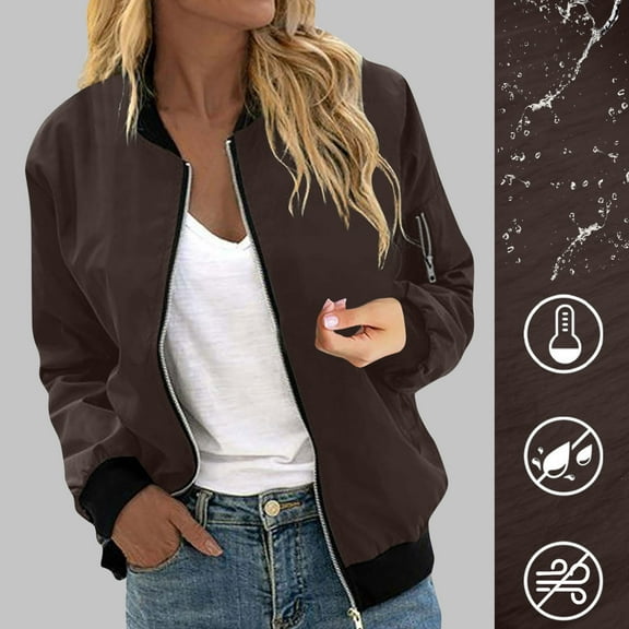 Busydd Womens Jacket Fashion Long Sleeve Waterproof Windproof Outdoor Jackets for Women Casual Zip Solid Color Light Jackets for Women