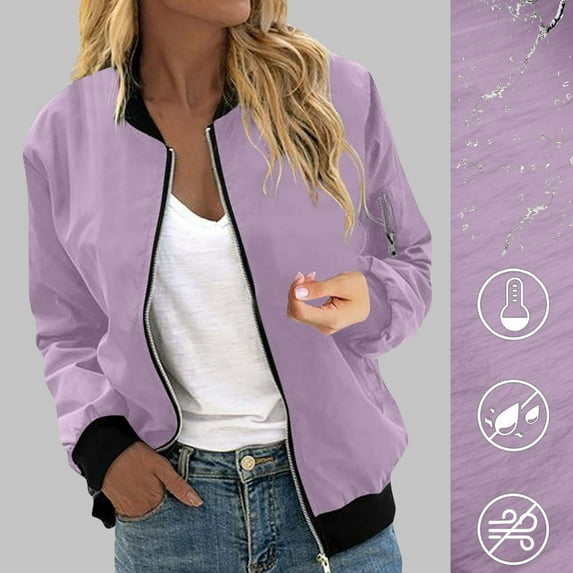 Busydd Womens Jacket Fashion Long Sleeve Waterproof Windproof Outdoor Jackets for Women Casual Zip Solid Color Light Jackets for Women