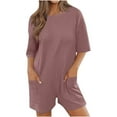 thumbnail image 1 of Busydd Womens Jumpsuit Solid Color Round Neck Rompers Overalls Short Sleeve Loose Fit Lounge Shorts Jumpsuits Casual Versatile Oversized Overfits One Piece Workout Jumpsuits with Pockets, 1 of 8
