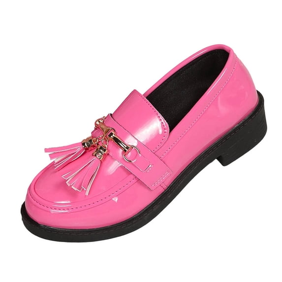 Busydd Womens Loafers Fashion Fringe Tassel Metal Decoration Glossy Dress Shoes Comfortable Round Toe Low Heel Slip On Shoes for Daily Wear