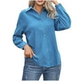 thumbnail image 1 of Busydd Womens Long Sleeve Shirt Turndown Collar Button Down Shirts Fashion Solid Color Formal Dress Shirts Casual Lightweight Fall Tops Blouses with Chest Pocket, 1 of 7