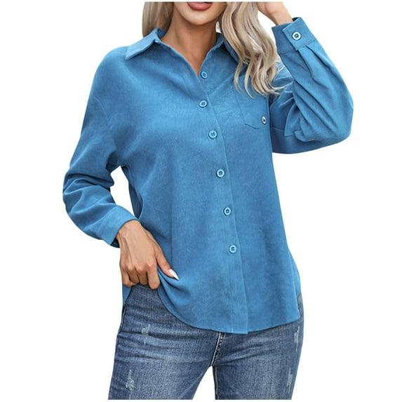 Busydd Womens Long Sleeve Shirt Turndown Collar Button Down Shirts Fashion Solid Color Formal Dress Shirts Casual Lightweight Fall Tops Blouses with Chest Pocket