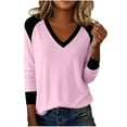 thumbnail image 1 of Busydd Womens Long Sleeve Tops Casual Versatile V Neck T Shirts for Women Trendy Colorblock Going Out Tops for Women M, 1 of 6