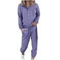 thumbnail image 1 of Busydd Womens Loungewear Set Trendy Casual Solid Color Matching Set Long Sleeve Button Drawstring Hooded Sweatshirts Tops Wide Leg Sweatpants Tracksuit with Pockets 2 Piece Travel Outfits, 1 of 6