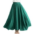 thumbnail image 1 of Busydd Womens Maxi Skirt Trendy Elastic Waist Boho Long Skirts for Women Casual Vacation Solid Color Womens Skirts Flowy A-Line Ankle-Length Summer Skirts Free Size: Waist: 25.20-37.01'', 1 of 1