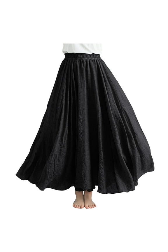 Womens Maxi Skirt Trendy Elastic Waist Boho Long Skirts for Women Casual Vacation Solid Color Womens Skirts Flowy A-Line Ankle-Length Summer Skirts Free Size: Waist: 25.20-37.01''