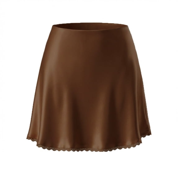 Busydd Womens Mini Skirt Fashionable Comfortable Satin Skirt Casual Summer Solid Color A Line Skirt L