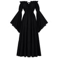 thumbnail image 1 of Busydd Womens Onepiece Collar Exposed Shoulder Leaf Edge Long Sleeved And Floor Length Skirt M, 1 of 8