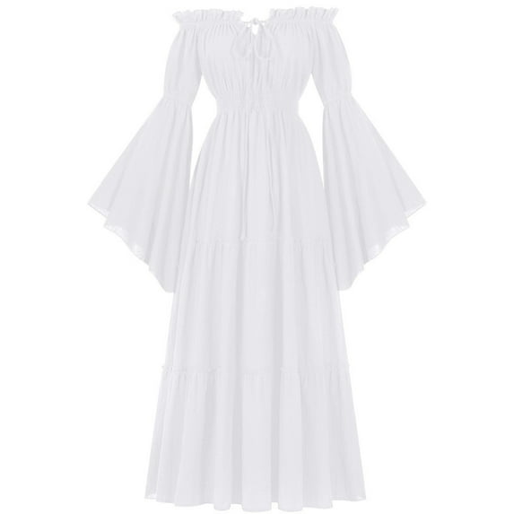 Busydd Womens Onepiece Collar Exposed Shoulder Leaf Edge Long Sleeved And Floor Length Skirt S