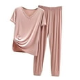 thumbnail image 1 of Busydd Womens Pajama Sets 2 Piece Solid Color Nightgowns for Women Casual V Neck Pleated Short Sleeve T-Shirts Tops and Elastic Waist Lounge Pants Summer Comfort Lightweight Lounge Set, 1 of 6