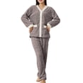 thumbnail image 1 of Busydd Womens Pajama Sets Fashion Winter Warm Plush Pajamas for Women Solid Color Comfy Womens Loungewear Set Long Sleeve V Neck Tops and Pants Outfits Free Size, 1 of 3