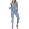 thumbnail image 1 of Busydd Womens Pajama Sets Solid Color Two Piece Womens Pjs Sets Casual Round Neck Long Sleeve Tops and Pants Thermal Underwear for Women 2XL, 1 of 5