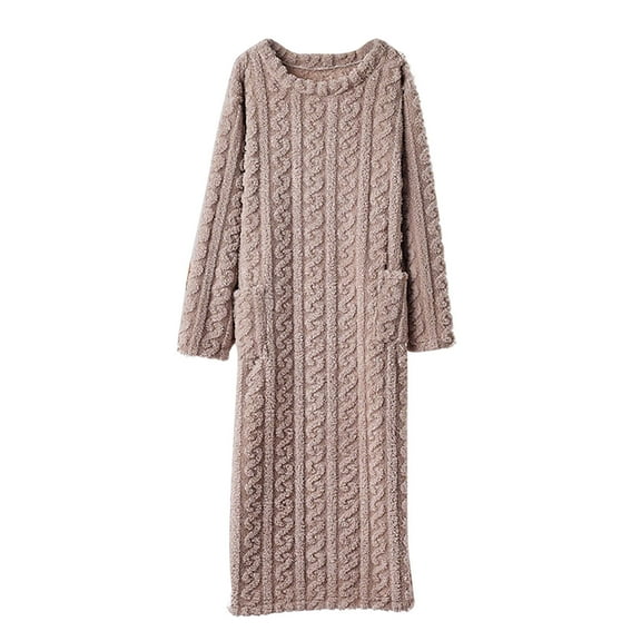 Busydd Womens Pajamas Fashion Solid Color Long Sleeve Fleece Dresses for Women Winter Warm Casual Womens Pjs Free Size