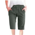 thumbnail image 1 of Busydd Womens Pants Fashion Solid Color Cotton Linen Pants Elastic Wasit Drawstring Trousers Loose Fit Knee Length Capri Pants Summer Casual Wide Leg Pants Comfy Baggy Cropped Pants with Pockets, 1 of 5