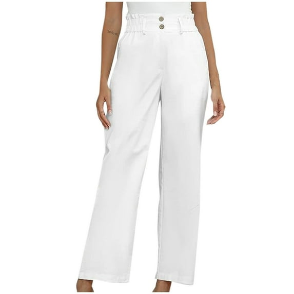 Busydd Womens Pants Summer Casual Dress Pants Elastic Wasit Button Lounge Trousers Fashion Loose Solid Color Formal Business Work Pants Comfy Flowy Wide Leg Pants with Pockets