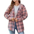 thumbnail image 1 of Busydd Womens Plaid Shacket Jacket Button Down Drawstring Hooded Flannel Shirts Fashion Casual Long Sleeve Shirts for Women Lightweight Loose Fall Jackets Tops with Pockets, 1 of 8