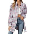 thumbnail image 1 of Busydd Womens Plaid Shacket Jacket Fashion Flannel Plaid Lapel Long Sleeve Shirts for Women Lightweight Casual Button Down Tops Fall Jackets Long Cardigan with Pockets, 1 of 8