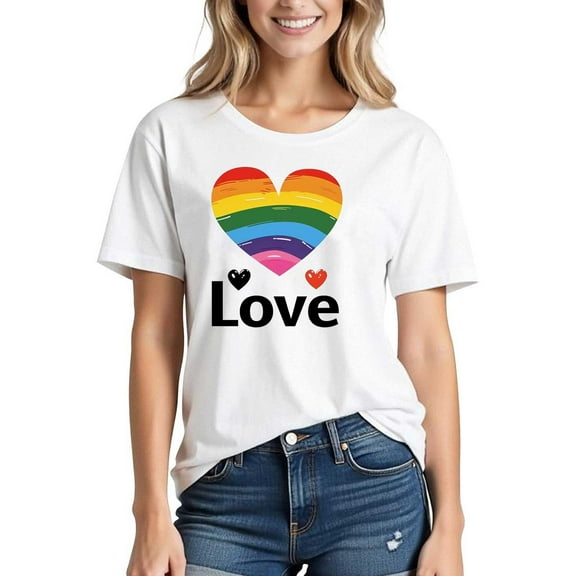 Busydd Womens Pride Shirt Fashion LGBTQ Rainbow Graphic Tees Casual Comfortable Cotton T Shirts for Women Short Sleeve Round Neck Love Heart Summer Tops M