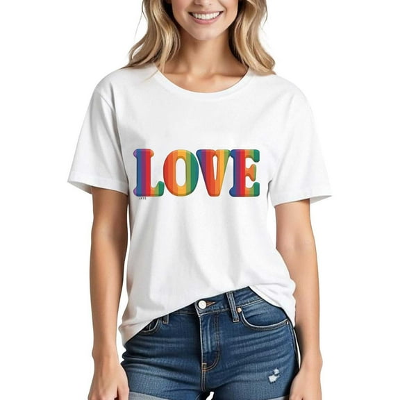 Busydd Womens Pride Shirt Fashion LGBTQ Rainbow Graphic Tees Casual Comfortable Cotton T Shirts for Women Short Sleeve Round Neck Love Heart Summer Tops 2XL