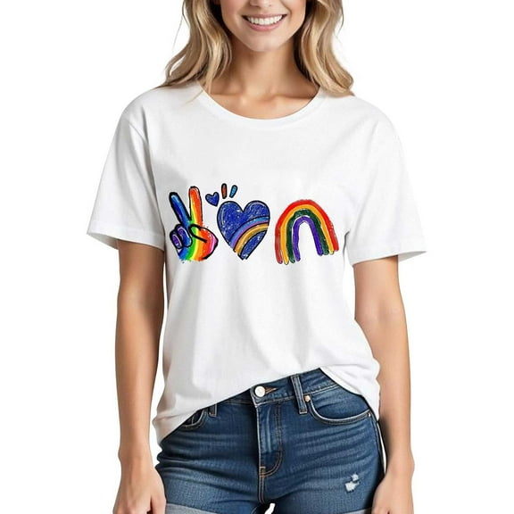 Busydd Womens Pride Shirt Fashion LGBTQ Rainbow Graphic Tees Casual Comfortable Cotton T Shirts for Women Short Sleeve Round Neck Love Heart Summer Tops S