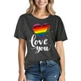 thumbnail image 1 of Busydd Womens Pride Shirt Fashion Love Heart Graphic Tees Casual Comfy Cotton Rainbow T Shirts for Women LGBTQ Short Sleeve Round Neck Summer Tops S, 1 of 3