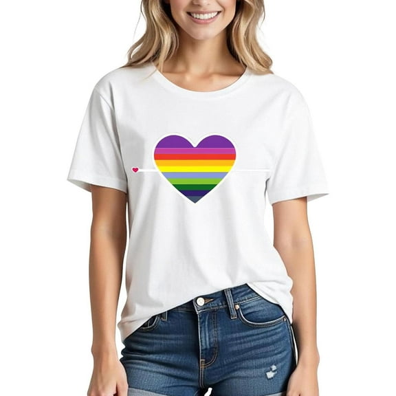 Busydd Womens Pride Shirt Love Heart Rainbow Flag Graphic Tees for Women Summer Casual Fashion Short Sleeve Round Neck Cotton T Shirts for Women M