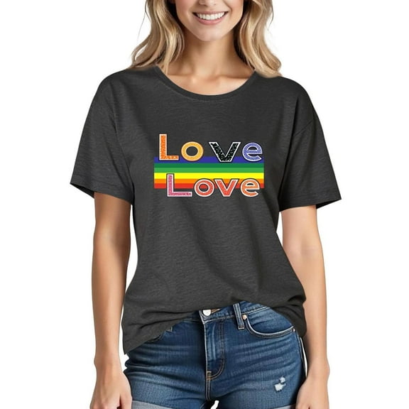 Busydd Womens Pride Shirt Love Heart Rainbow Flag Graphic Tees for Women Summer Casual Fashion Short Sleeve Round Neck Cotton T Shirts for Women S