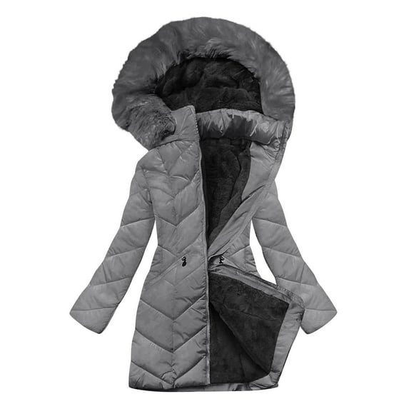 Busydd Womens Puffer Jacket Solid Color Long Sleeve Warm Fleece Jacket Women Fashion Casual Zip up Hooded Winter Coats for Women with Pockets 2XL