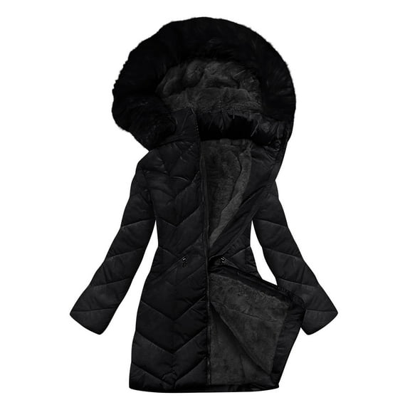 Busydd Womens Puffer Jacket Solid Color Long Sleeve Warm Fleece Jacket Women Fashion Casual Zip up Hooded Winter Coats for Women with Pockets M