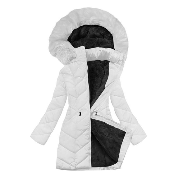 Busydd Womens Puffer Jacket Solid Color Long Sleeve Warm Fleece Jacket Women Fashion Casual Zip up Hooded Winter Coats for Women with Pockets S