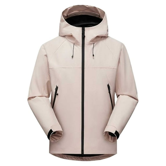 Busydd Womens Rain Coats Solid Color Zip Up Mountain Ski Jacket Windproof Hooded Winter Coats Plus Size Rain Jacket with Pockets S-3XL
