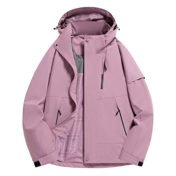 Busydd Womens Rain Coats Zip Up Windproof Ski Jacket Solid Color Fall Jackets for Women Fashion Casual Lightweight Windbreaker Jacket Plus Size Rain Jacket with Hood S-3XL