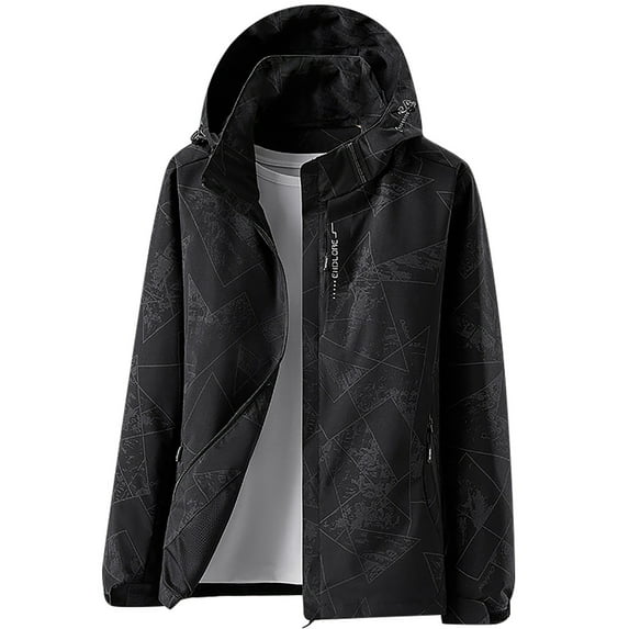 Busydd Womens Rain Jacket Fashion Print Windproof Raincoat Zip Up Hooded Lightweight Windbreaker Jackets for Golf Hiking Travel Plus Size Trench Coats M-4XL