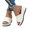thumbnail image 1 of Busydd Womens Sandals Casual Peep Toe Wedge Sandals for Women Fashion Chunky Heel Summer Sandals Comfortable Slip on Slides, 1 of 6
