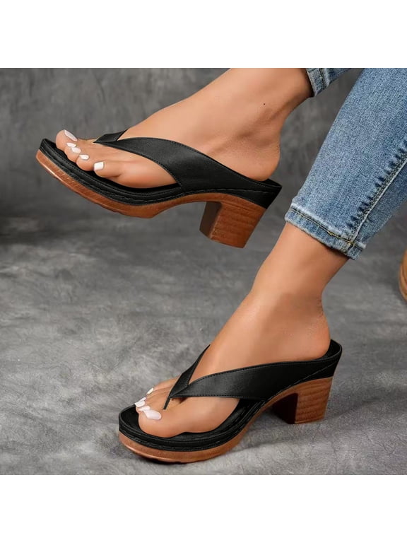 Womens Sandals Fashion Block Heel Flip Flops for Women Casual Comfortable Flip-Flops Sandals Summer Slides Shoes for Women