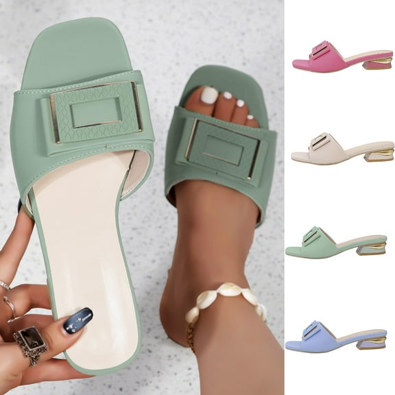 Busydd Womens Sandals and Slippers Comfortable Block Heel Summer Sandals Casual Fashion Open Toe Slides Slip on Dressy Sandals