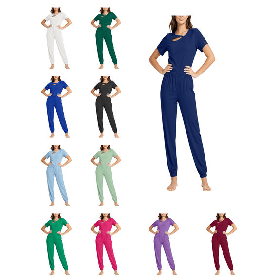 Busydd Womens Scrubs Sets 2 Piece Short Sleeve Cutout Neck Scrubs Tops and Jogger Pants Soft Comfy Solid Color Scrub Set 2XL