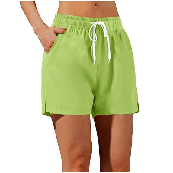Busydd Womens Shorts Mid Rise Quick Dry Gym Running Shorts Solid Color Elastic Wasit Drawstring Yoga Workout Shorts Summer Casual Sweat Shorts with Pockets,Plus Size Shorts S-4XL