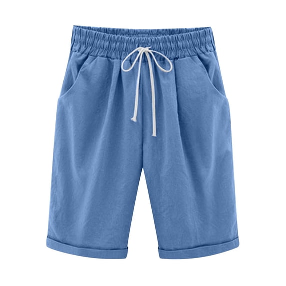 Busydd Womens Shorts Plus Size S-5XL Solid Color Linen Shorts Elastic Waist Drawstring Workout Shorts Summer Comfy Casual Beach Shorts with Pockets