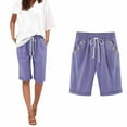 thumbnail image 1 of Busydd Womens Shorts S-2XL Casual Comfortable Bermuda Shorts for Women Solid Color Elastic Waist Casual Shorts Fashion Drawstring Button Summer Shorts with Pockets, 1 of 5