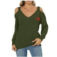 thumbnail image 1 of Busydd Womens Off the Shoulder Sweaters Long Sleeve Solid Color Cable Knit Sweater Casual Loose Fall Sweaters Blouse Womens V Neck Sweater Tops Pullover Sweaters for Women, 1 of 4