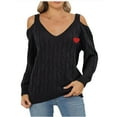 thumbnail image 1 of Busydd Womens Off the Shoulder Sweaters Long Sleeve Solid Color Cable Knit Sweater Casual Loose Fall Sweaters Blouse Womens V Neck Sweater Tops Pullover Sweaters for Women, 1 of 4