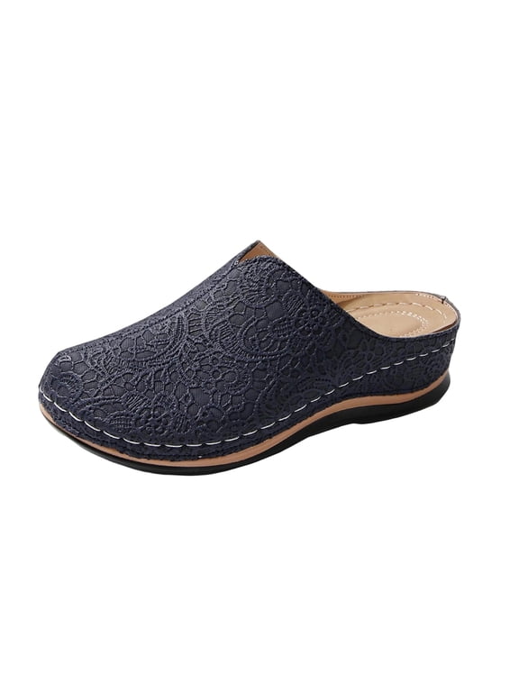 Womens Slides Casual Closed Toe Slip on Shoes Women Trendy Solid Color Wedge Women Footwear 9