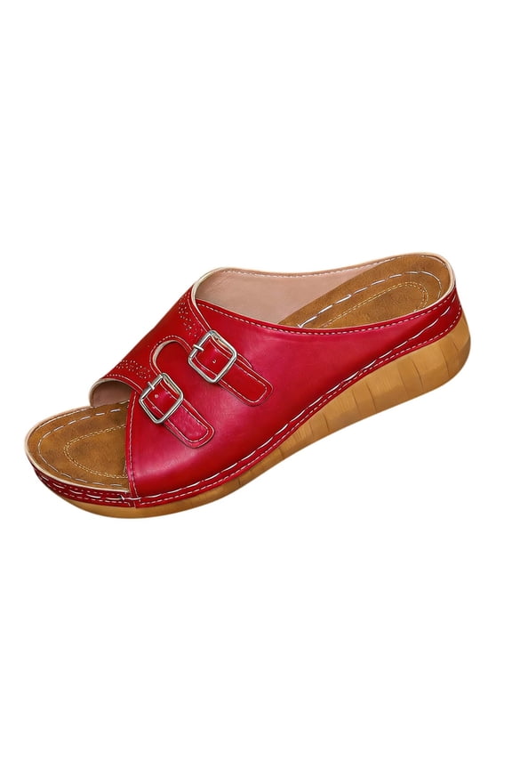 Womens Slides Comfortable Open Toe Buckle Wedge Sandals Casual Versatile Slip on Women Footwear 41