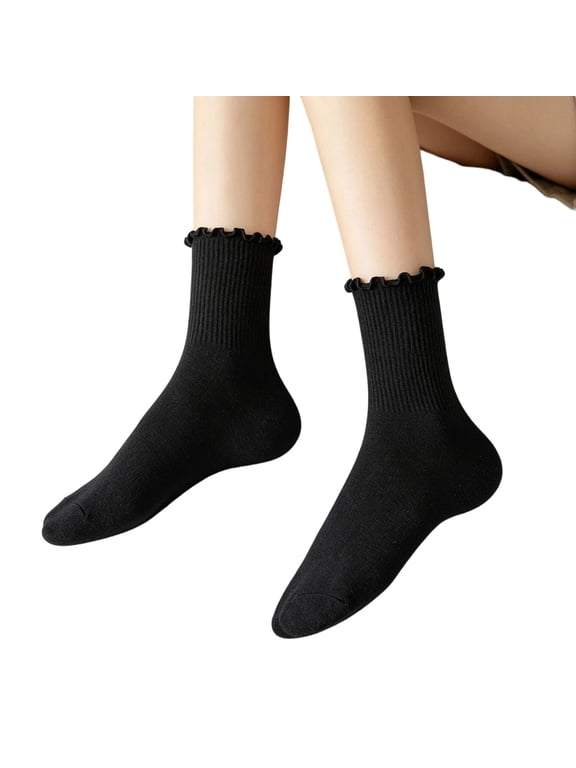 Womens Socks Fashion Comfortable Breathable Casual Ribbed Ruffle Crew Socks