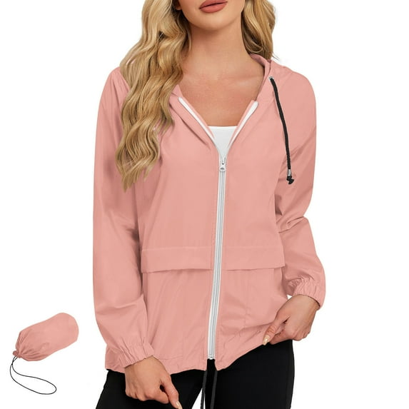 Busydd Womens Sport Coats Fashion Long Sleeve Waterproof Outdoor Jackets for Women Solid Color Light Jackets for Women Casual Hooded Zip Up Hoodie