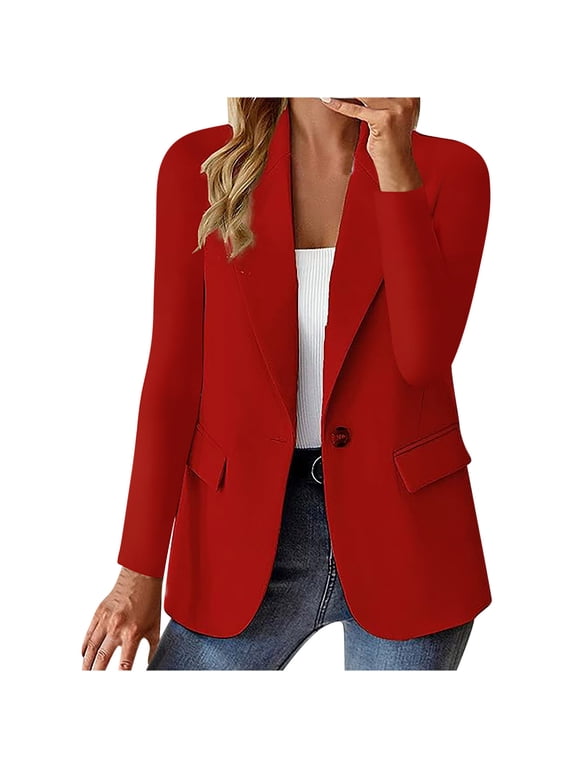 Womens Suit Jackets Open Front Button Suit Blazer Casual Solid Color Long Sleeve Suit Coats Work Office Formal Business Jacket Blazers with Pockets